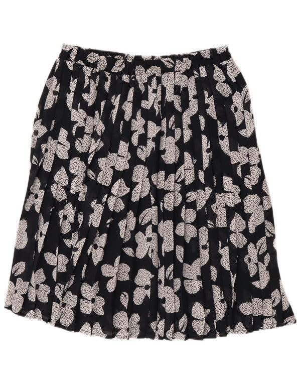 Vintage Womens Pleated Skirt W30 Medium Black Floral
