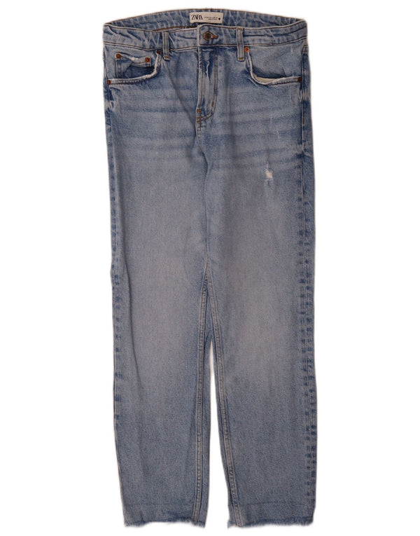 Zara Jeans rectos desgastados de cintura alta para mujer EU 38 Small W28 L27 Azul
