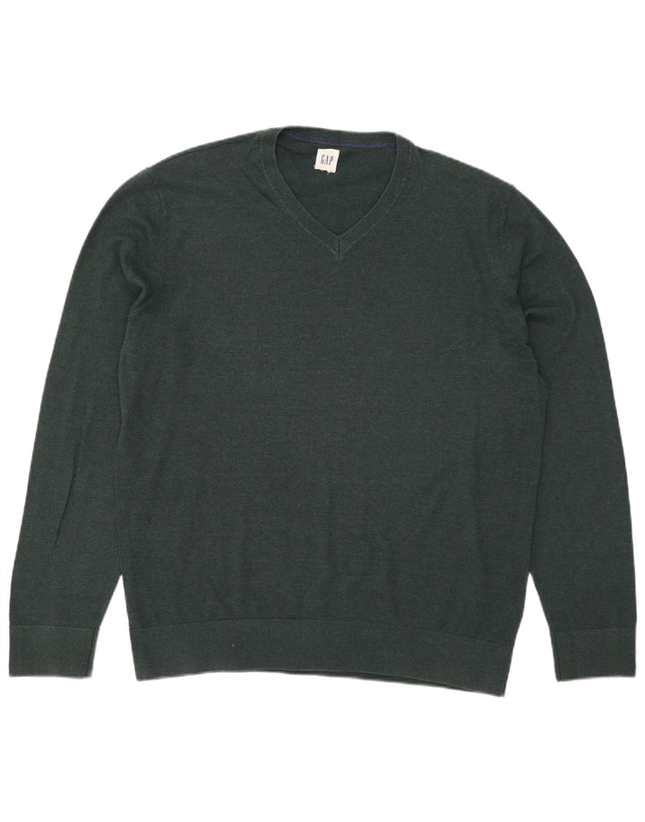 Gap Mens V-Neck Jumper Sweater XL Green