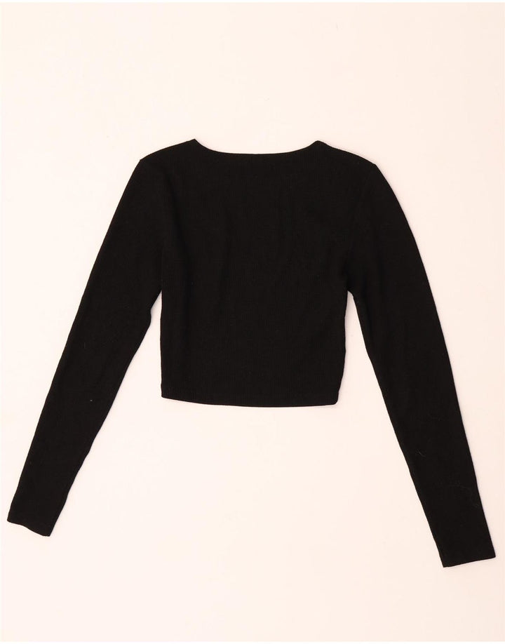Zara Womens Crop Top Langærmet UK 12 Medium Sort Polyester