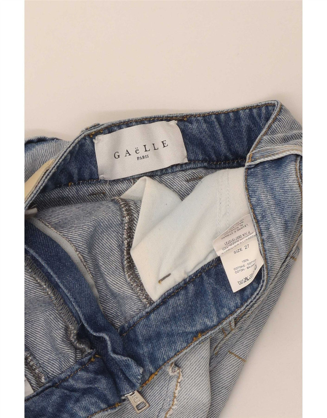 Gaelle Womens Graphic Denim Skirt W27 Small Blue Cotton