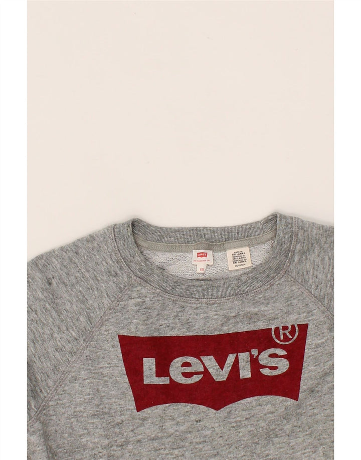 LEVI'S Womens Oversized Crop Graphic Sweatshirt Jumper UK 6 XS Grey Cotton Vintage Levi's and Second-Hand Levi's from Messina Hembry 
