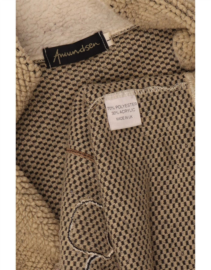 Giacca da tuta in pile da donna vintage UK 14 grande poliestere beige