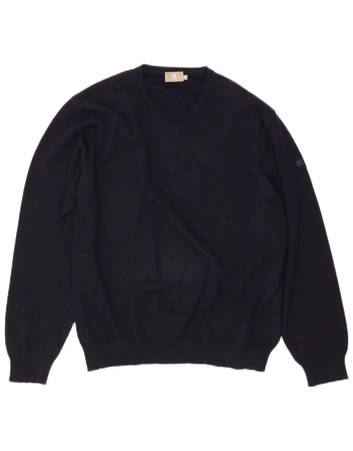MARZ Mens V-Neck Jumper Sweater IT 52 Large Navy Blue Wool
