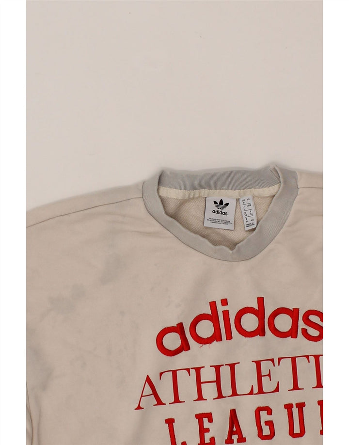 ADIDAS Womens Oversized Graphic Sweatshirt Jumper UK 8 Small Grey Vintage Adidas and Second-Hand Adidas from Messina Hembry 