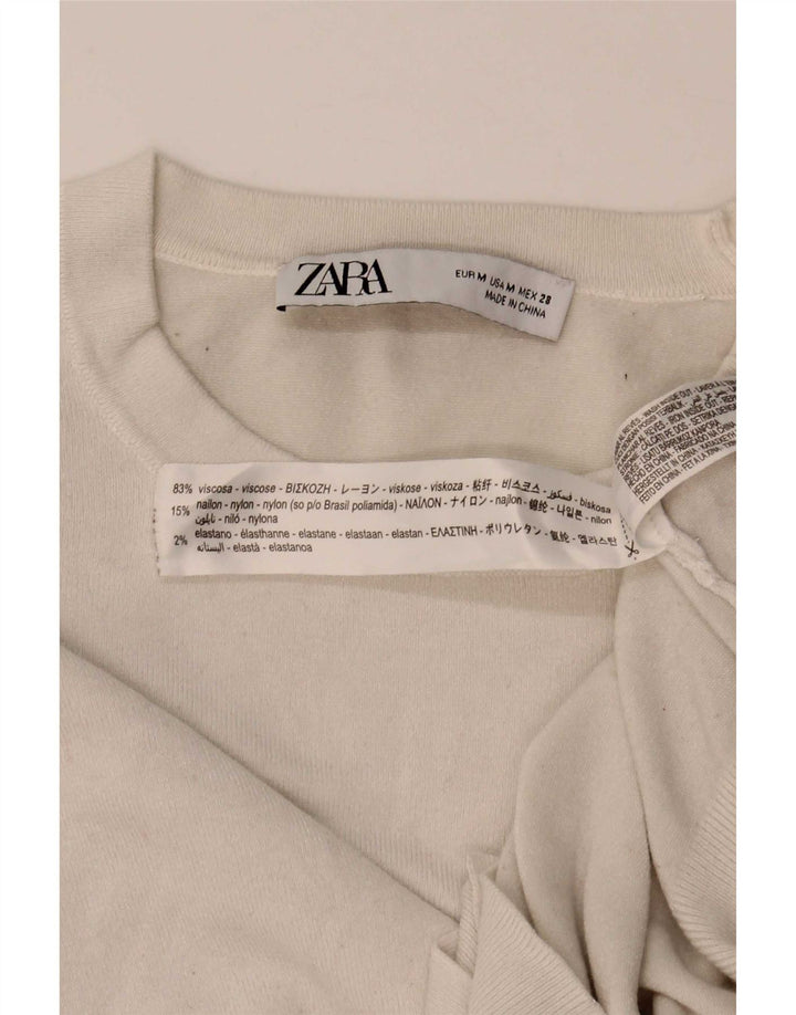 Zara Womens Crew Neck Jumper Sweater UK 12 Medium White Viscose