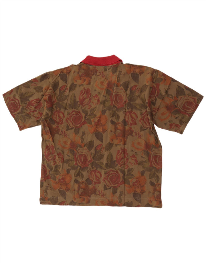 Vintage Mens Short Sleeve Pullover Shirt XL Khaki Floral