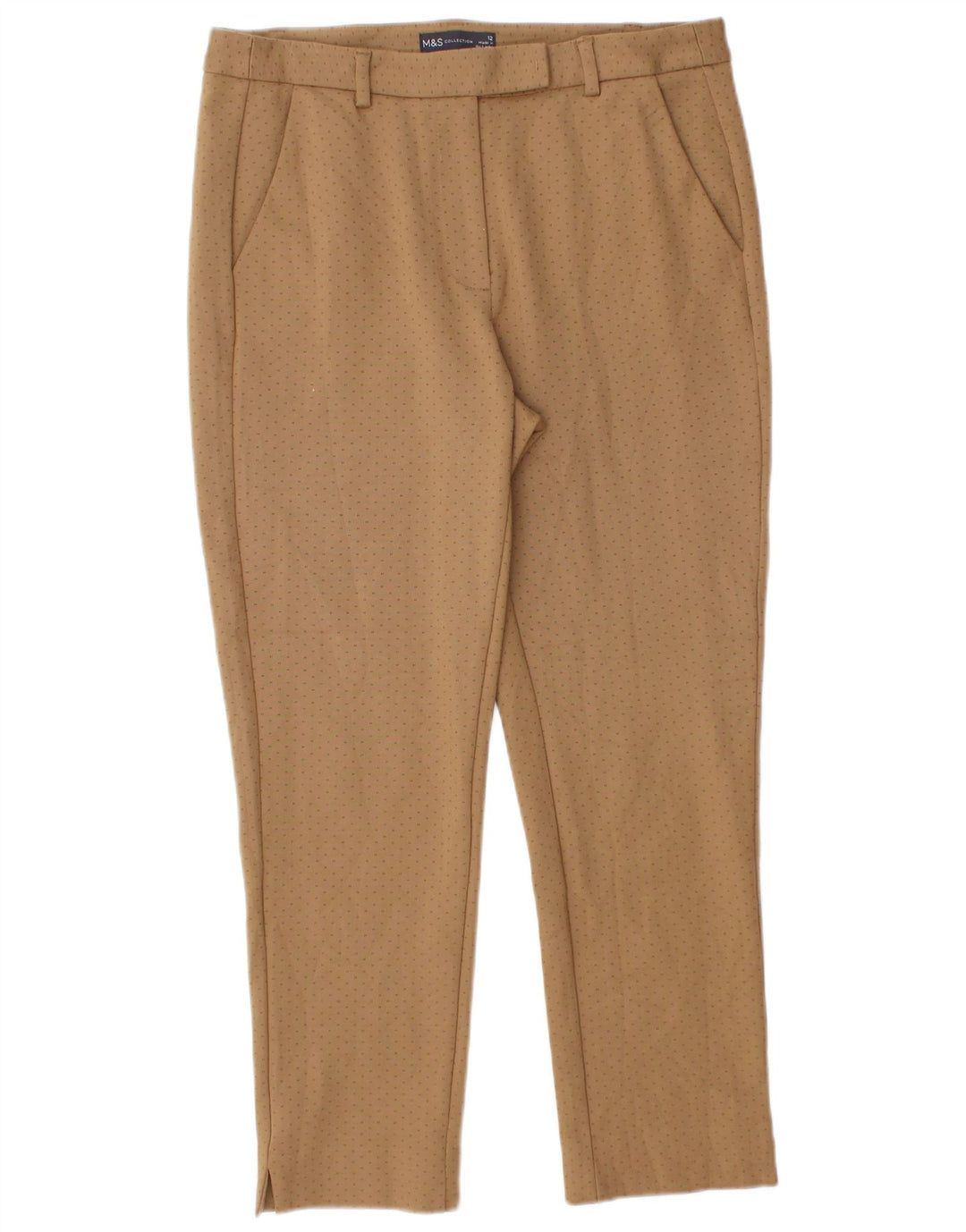 Marks & Spencer Womens Cropped Trousers UK 12 Medium W32 L25 Beige Spotted