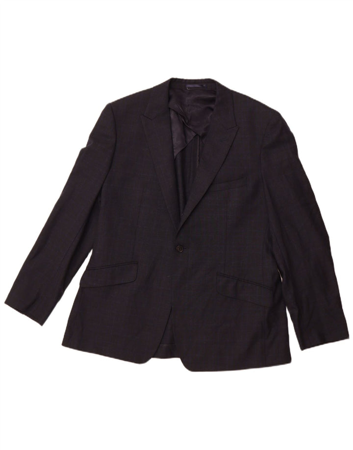 Reiss Mens 1 Button Blazer Jacket UK 42 XL Navy Blue Check Wool