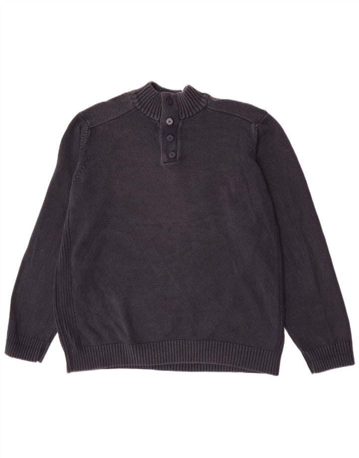 Marks & Spencer Mens Blue Harbour Button Neck Jumper Sweater XL Navy Cotton