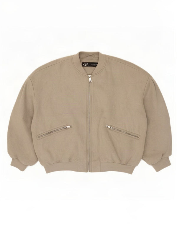 Zara Mujer Chaqueta Bomber Extragrande UK 10 Small Poliéster Gris
