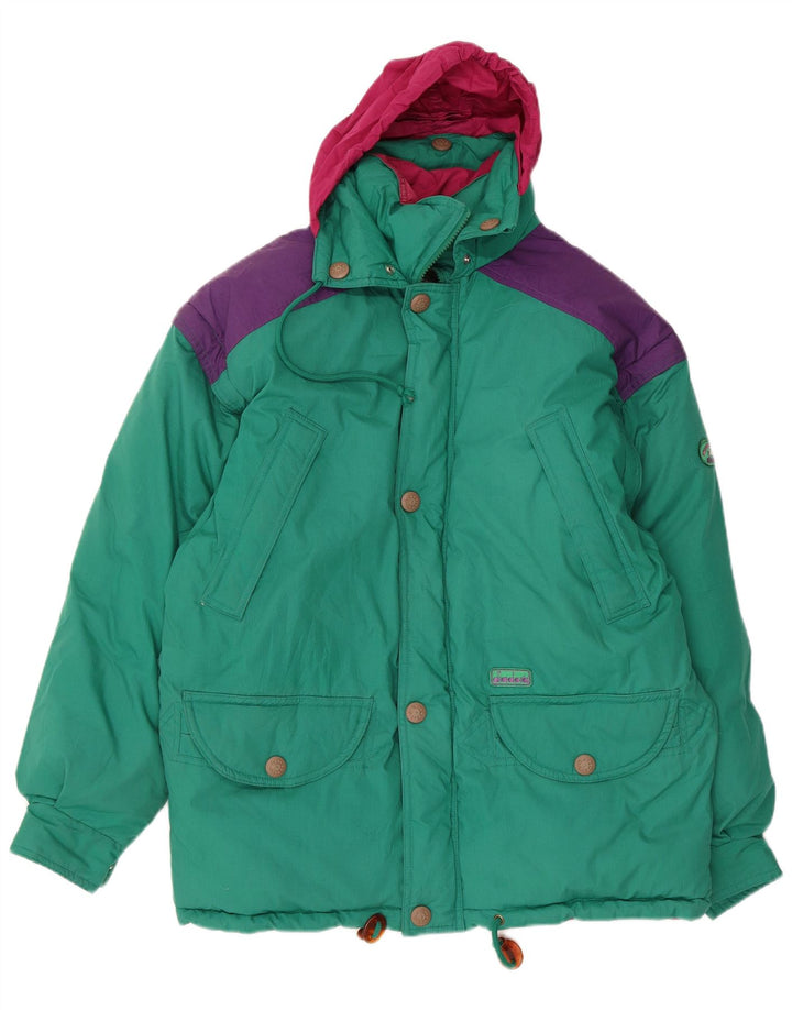 Diadora Mens Hooded Padded Jacket UK 36 Small Green Colourblock Polyester