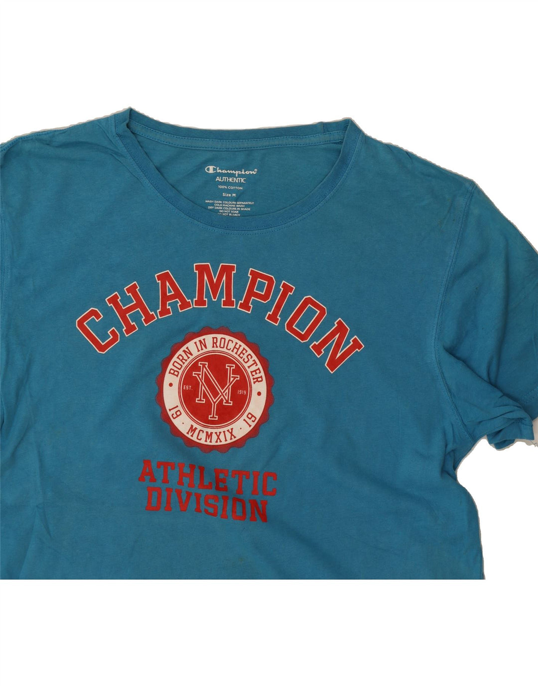 CHAMPION Mens Graphic T-Shirt Top Medium Blue Cotton Vintage Champion and Second-Hand Champion from Messina Hembry 