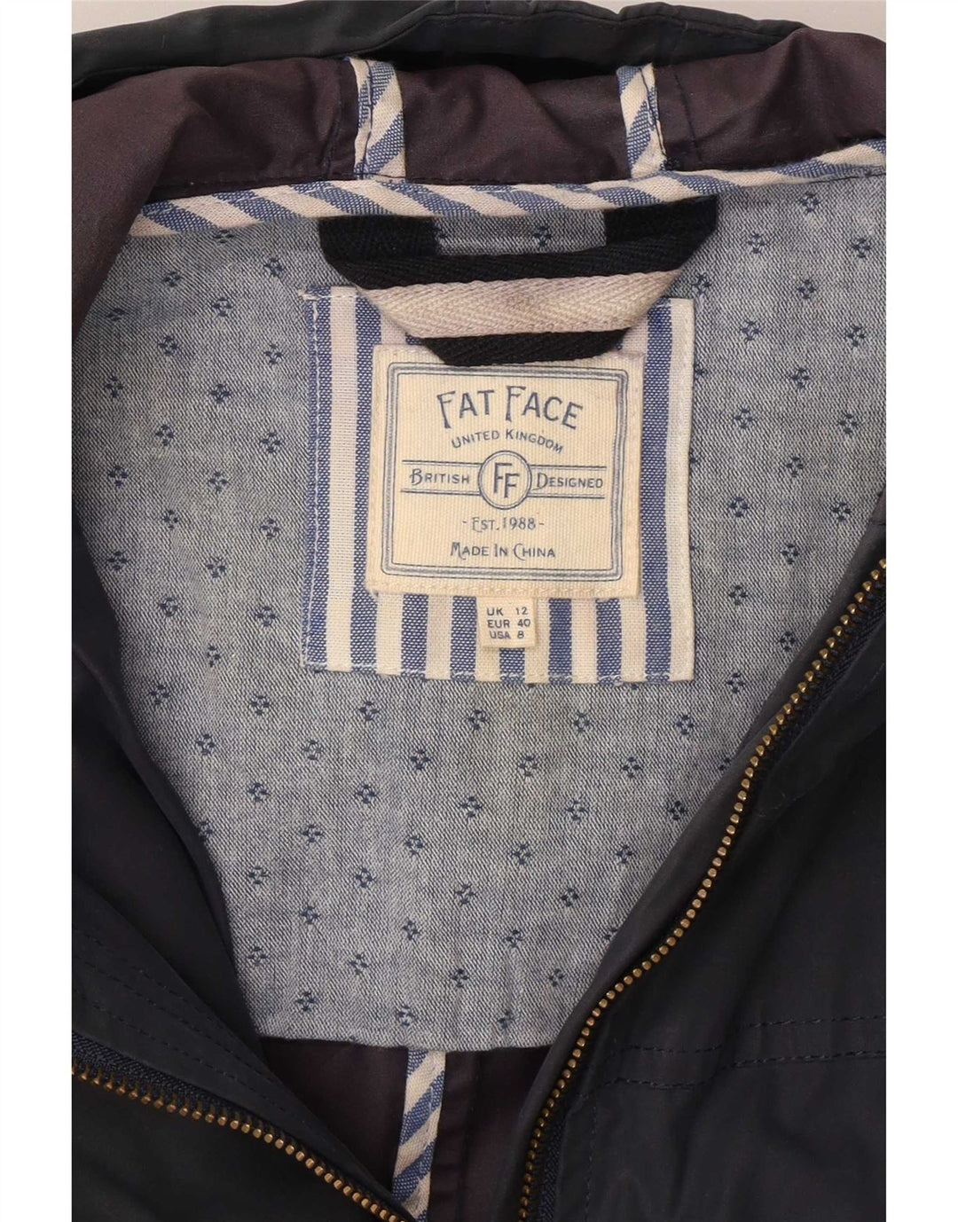 Giacca da donna in cotone cerato con cappuccio Fat Face UK 12 Poliestere medio blu navy