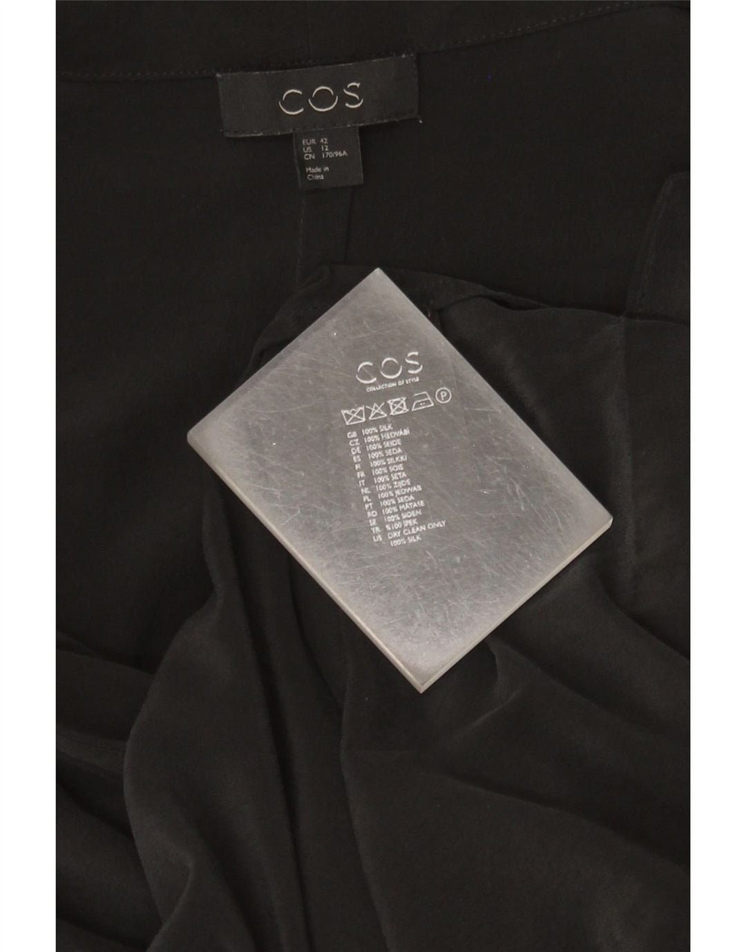 Cos Womens Long Sleeve Shift Dress EU 42 Large Black Silk