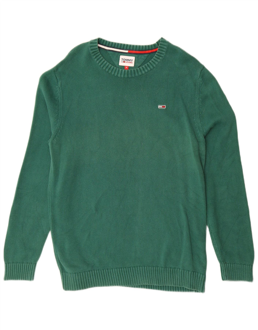 TOMMY HILFIGER Mens Crew Neck Jumper Sweater Medium Green Cotton