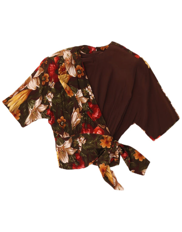 Punto e Virgola Femme Blouse Top IT 44 Acétate Floral Marron Moyen
