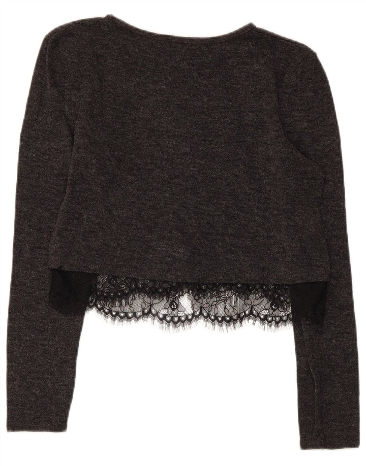 Zara Damen Crop Top Langarm UK 12 Mittelgrau