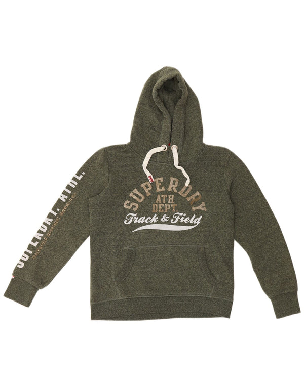 Superdry Womens Graphic Hoodie Jumper UK 14 Large Green Flecked Cotton