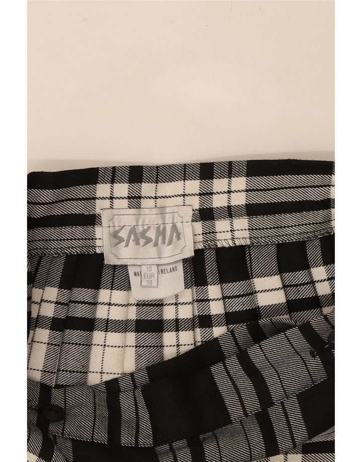 SASHA Womens Wrap Skirt UK 10 Small W26 Black Plaid Polyester Vintage Sasha and Second-Hand Sasha from Messina Hembry 