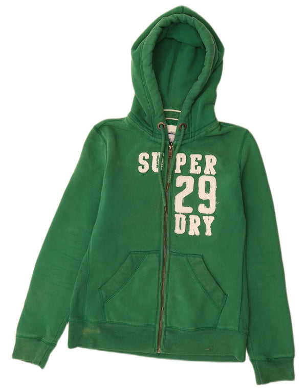 Superdry Damen-Kapuzenpullover mit grafischem Reißverschluss, UK 16, Größe L, Grün, Baumwolle