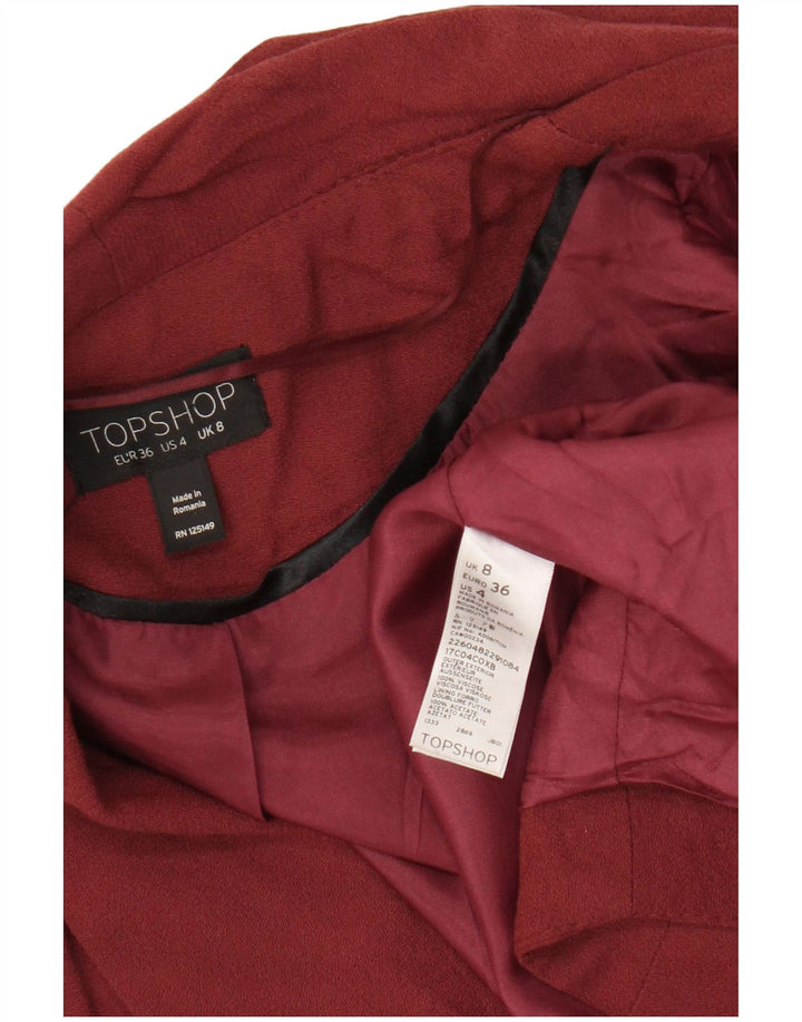 Topshop Womens Crop Open Blazer Jacket UK 8 Small  Maroon Viscose