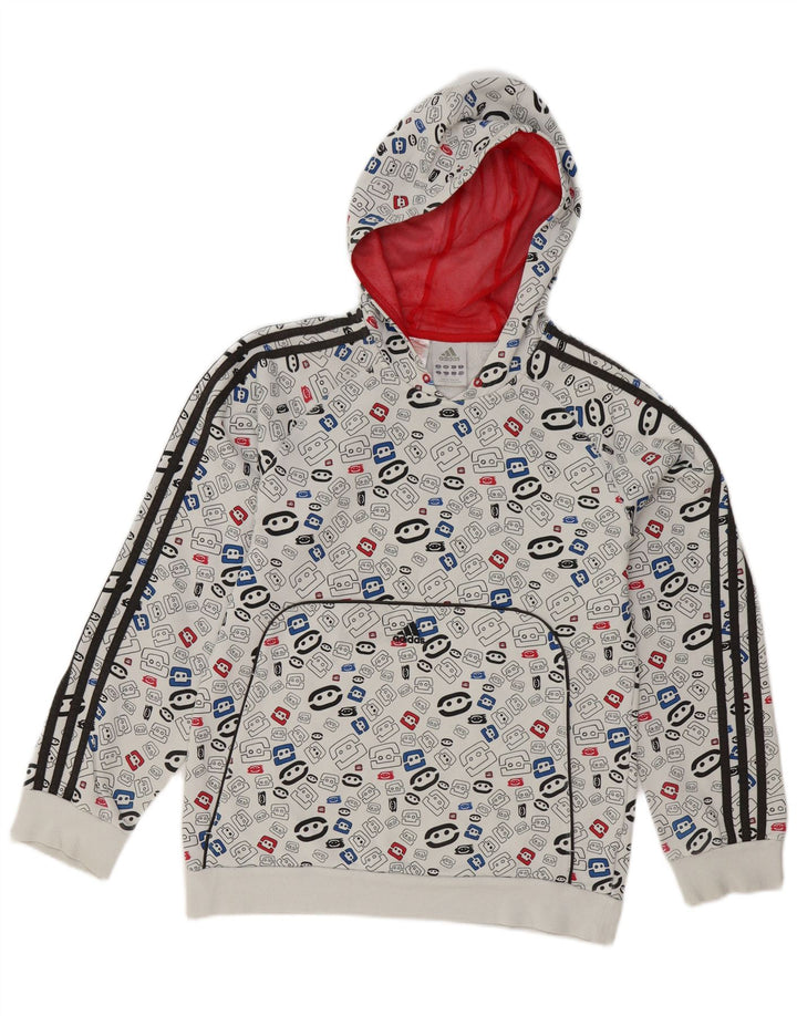 Adidas Boys Abstract Pattern Hoodie Jumper 15-16 Years White Geometric