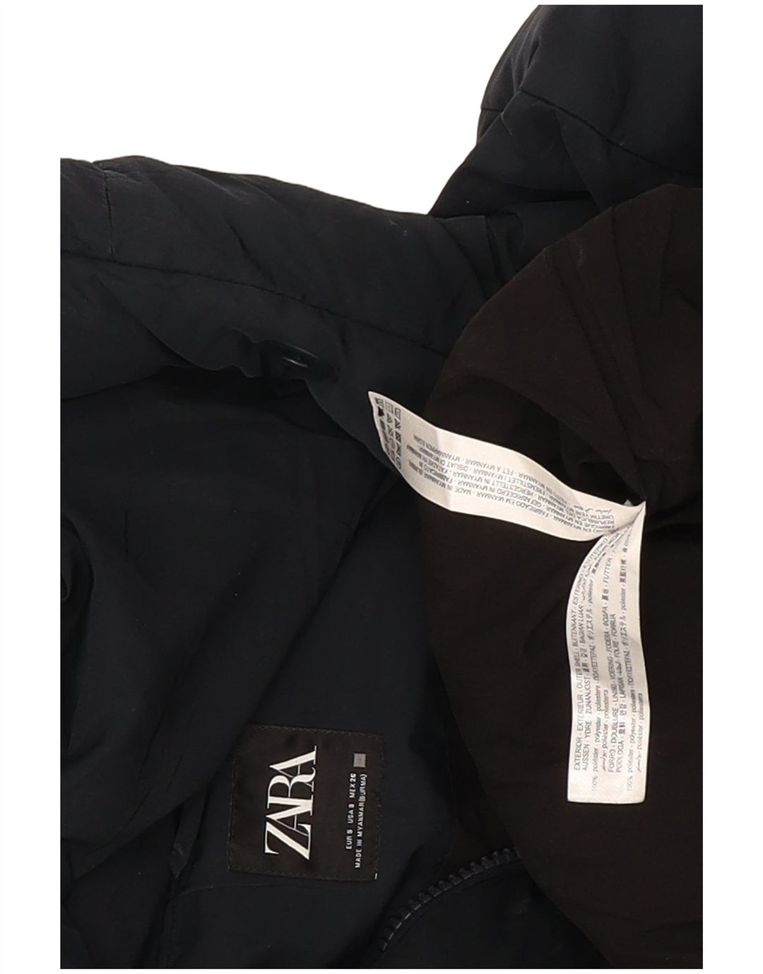 Zara Womens Oversized Crop Hooded Padded Jacket UK 10 Small Navy Blue