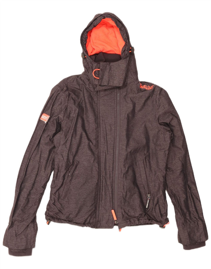 SUPERDRY Womens Windcheater Hooded Windbreaker Jacket UK 12 Medium Grey