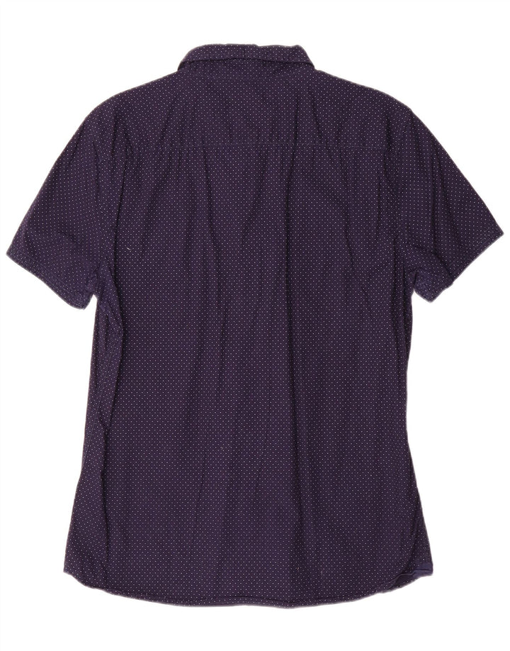 French Connection Mens Slim Fit Shirt Large Navy Blue Spotted Cotton