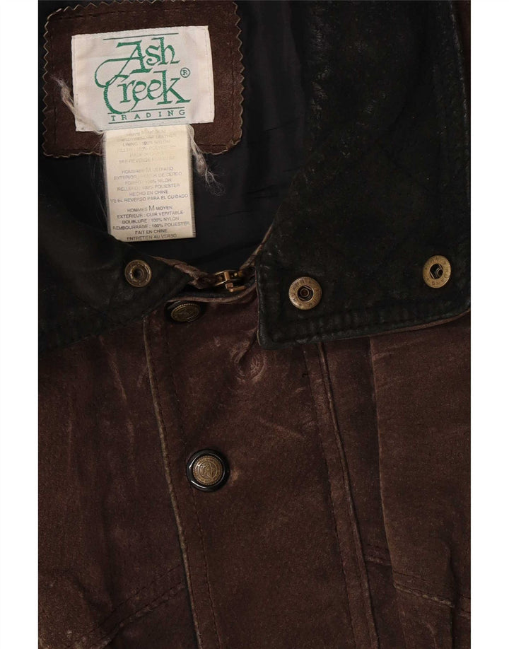 vintage Mens Suede Bomber Jacket UK 40 Grand Cuir Brun