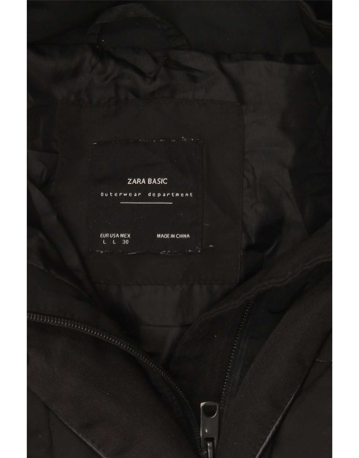 Zara Womens Hooded Padded Coat UK 14 Large Black