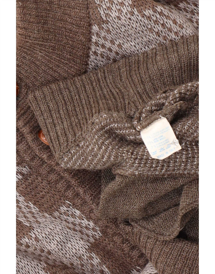 vintage Mens Cardigan Sweater Medium Brown Check Acrylique