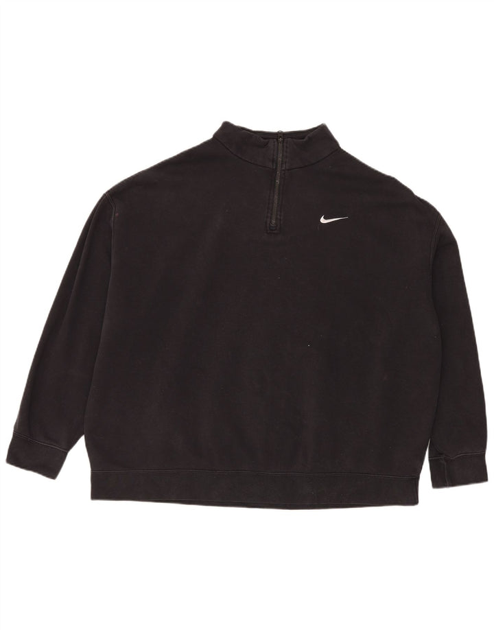 Nike Womens Oversized Zip Neck Sweatshirt Jumper UK 16 Large Black Cotton
