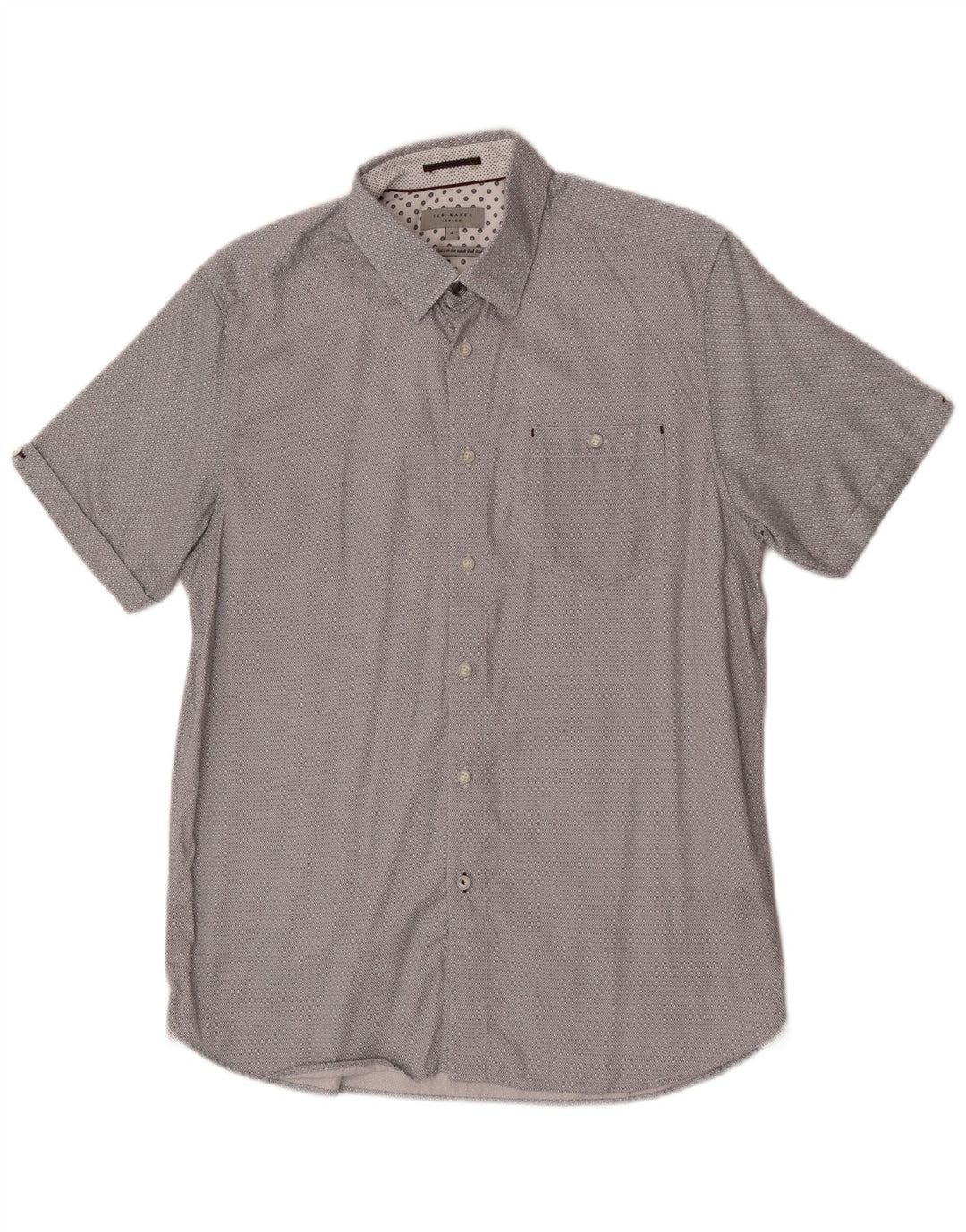 Ted Baker Mens Short Sleeve Shirt Size 4 Large Grey Geometric Cotton