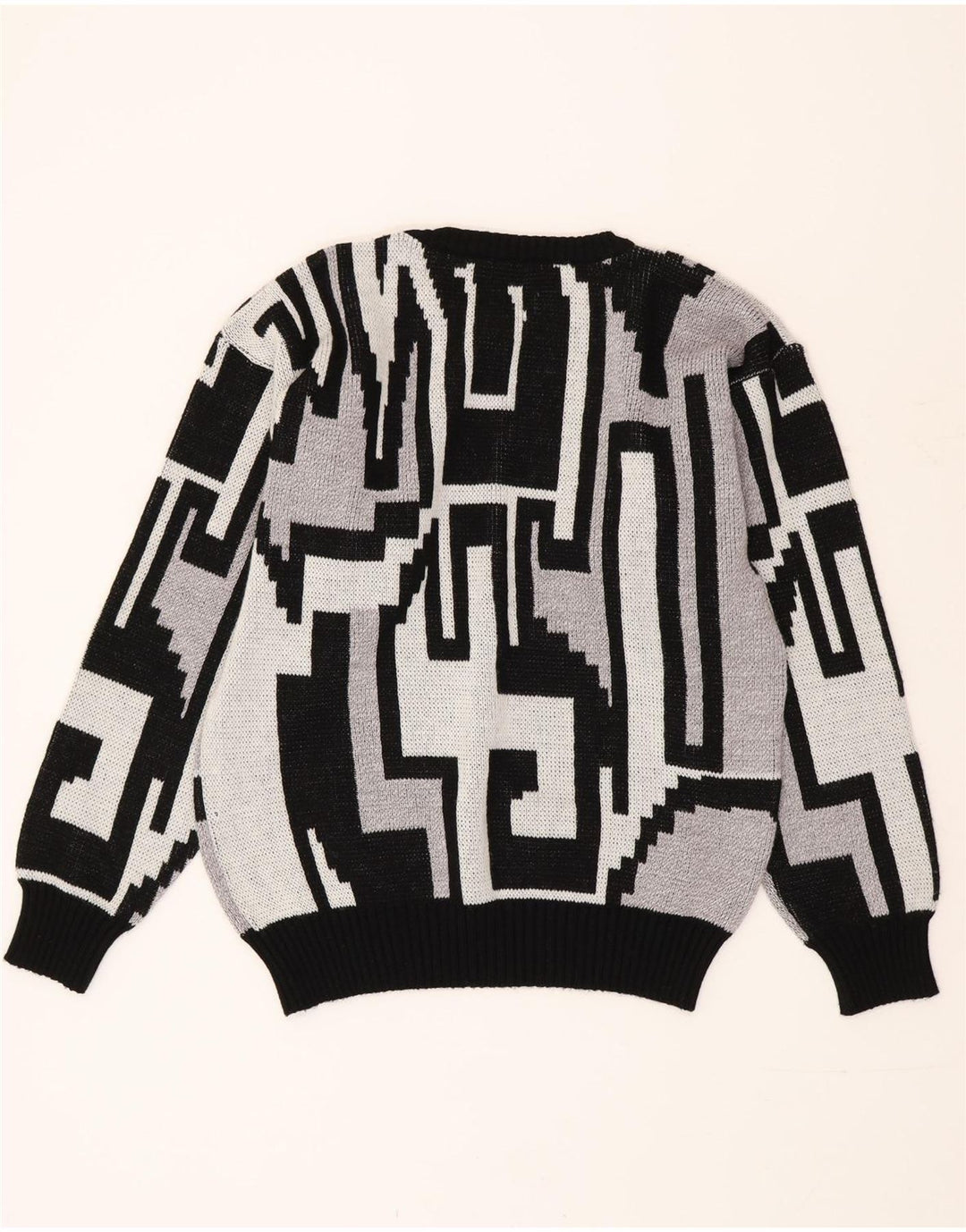 Vintage mænd med rund hals sweater mellemgrå geometrisk