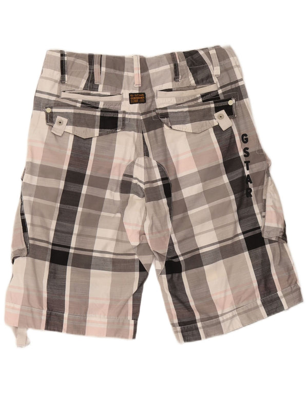 G-Star Mens Graphic Cargo Shorts W31 Medium Grey Check Cotton