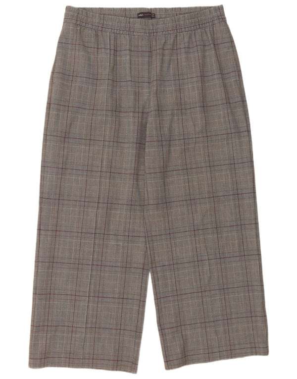 Marks & Spencer Womens Wide Leg Chino Trousers UK 18 XL W36 L27 Grey Check