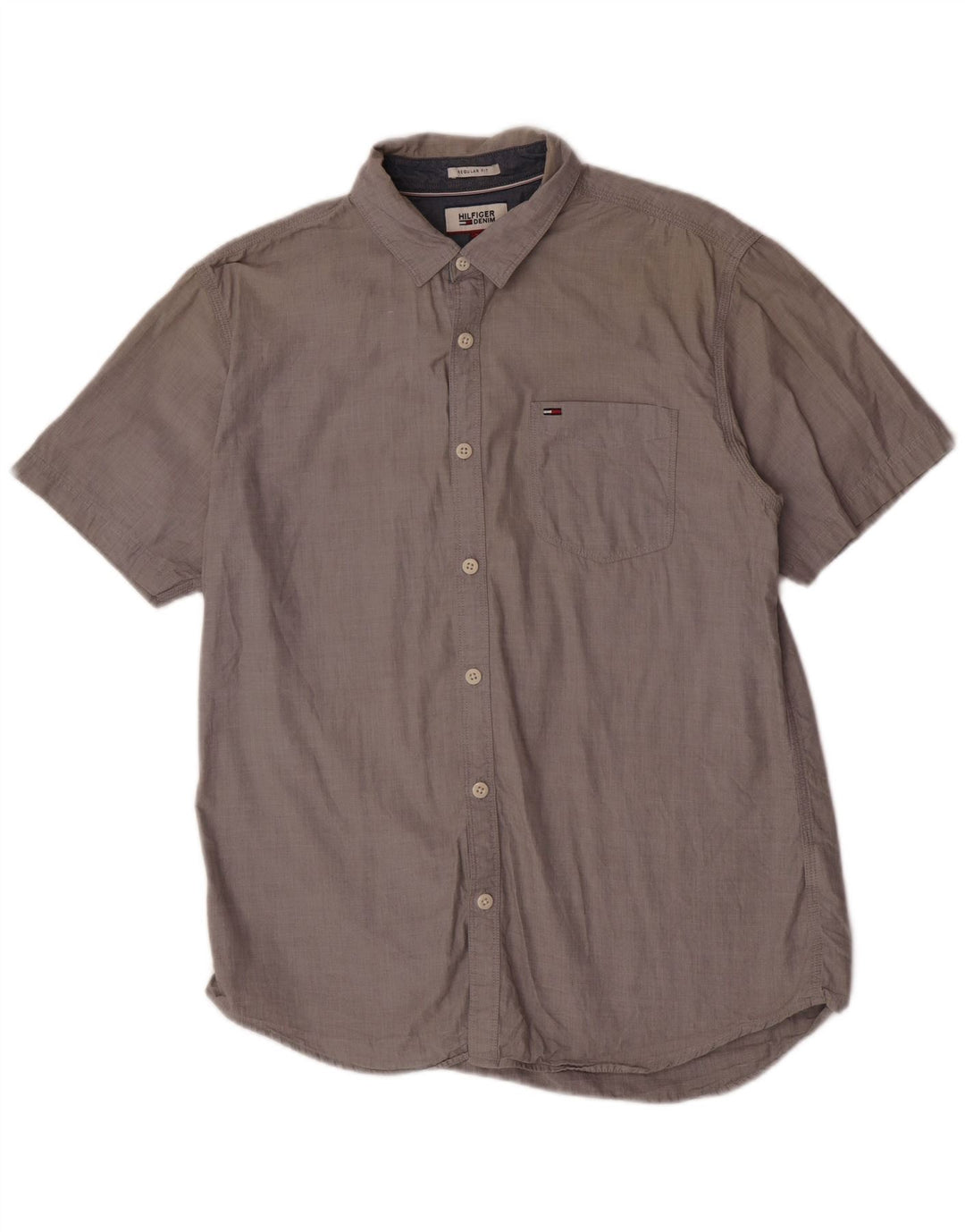 Tommy Hilfiger Mens Short Sleeve Regular Fit Shirt Large Grey Cotton