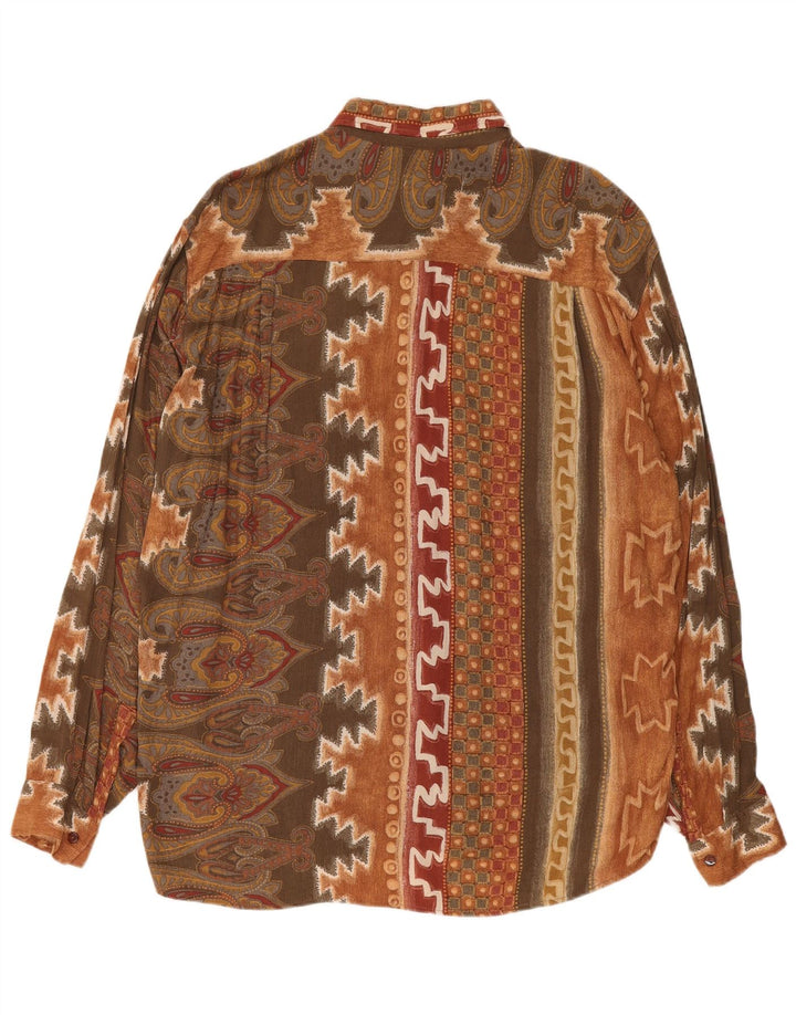 Touche Mens Shirt XL Brown Geometric Viscose Aztec
