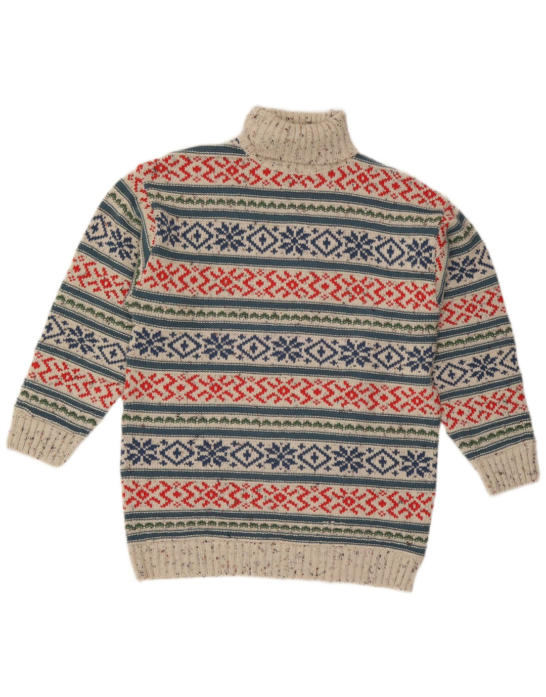 Trend Mens Roll Neck Jumper Sweater Medium Grey Fair Isle Acrylic