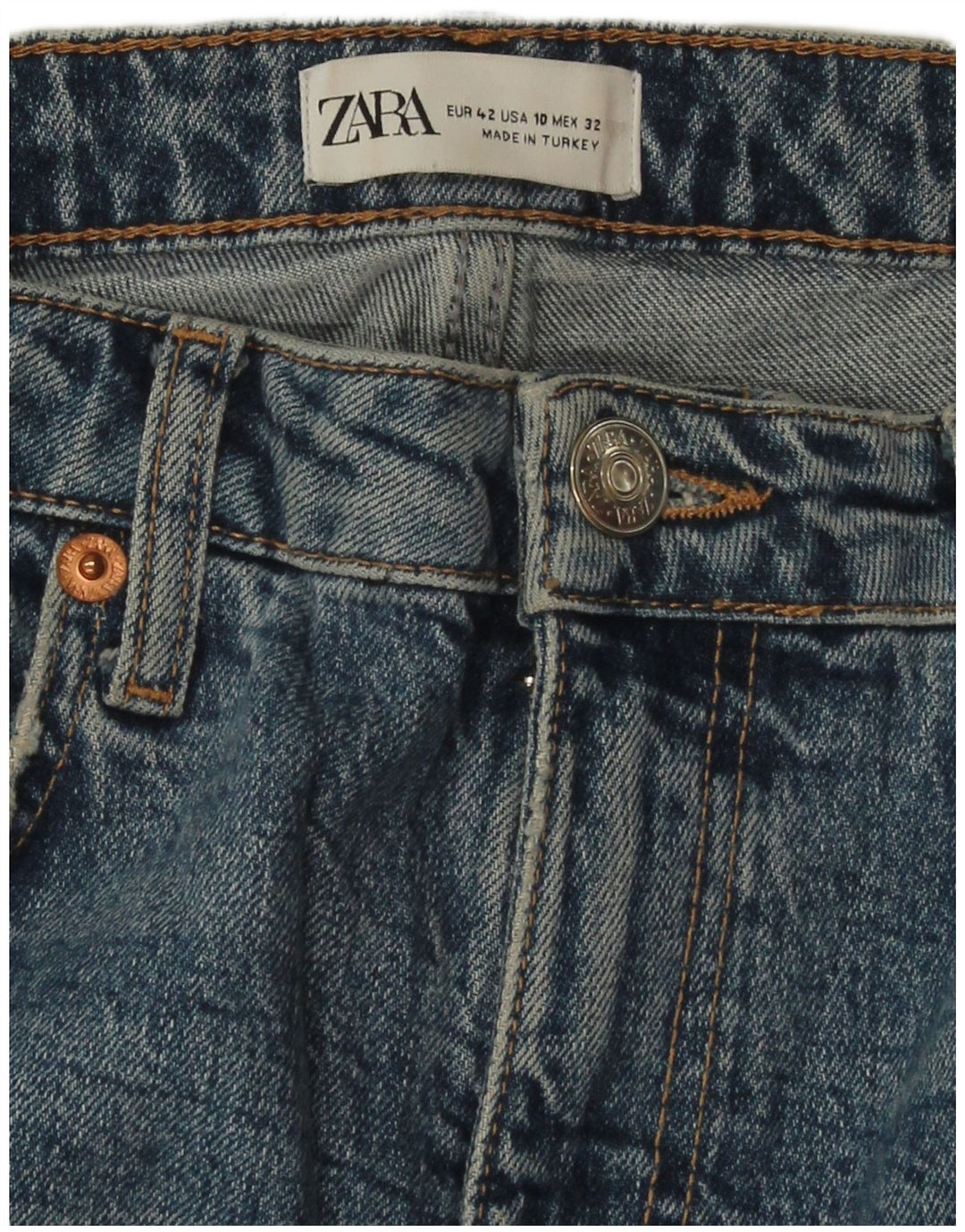 ZARA Womens Distressed Straight Jeans EU 42 Large W32 L27 Blue