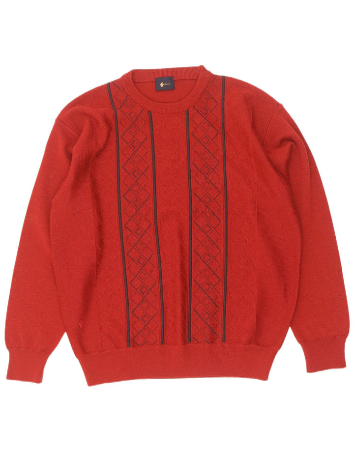Męski sweter z wycięciem pod szyją Gabicci, duży, czerwony, argyle/diamentowa wełna