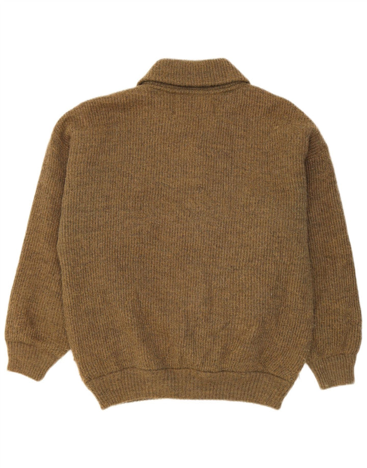 Pulover Cardigan Vintage pentru Barbati Mediu Kaki Geometric Lână