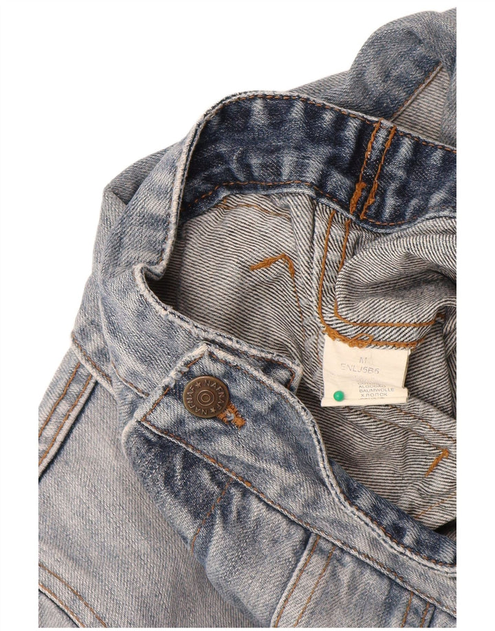 Naf Naf Womens Denim Jacket UK 12 Medium Blue Floral Cotton