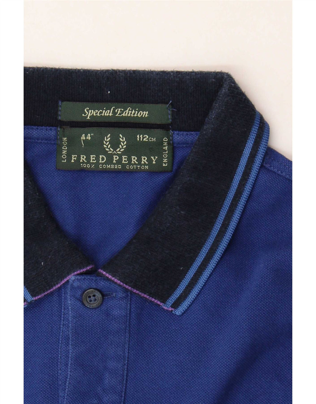 Fred Perry Mens Long Sleeve Polo Shirt Medium Blue Striped Cotton