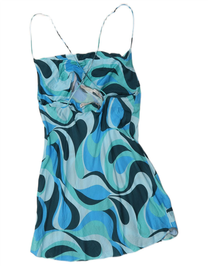 Zara Womens Abstract Pattern Sundress UK 14 Large Blue Colourblock Viscose