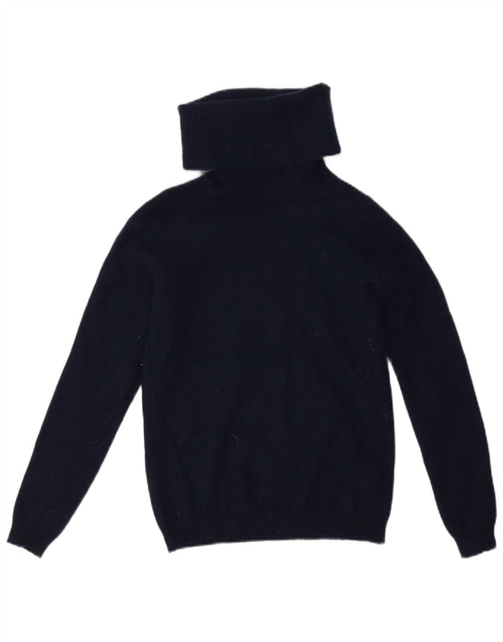 Jaeger Womens Crop Roll Neck Jumper Sweater UK 10 Small Navy Blue Wool