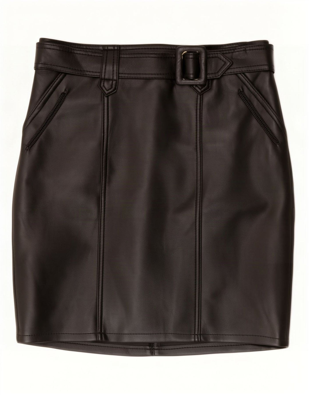 Fusta mini din piele vintage pentru femei W34 negru
