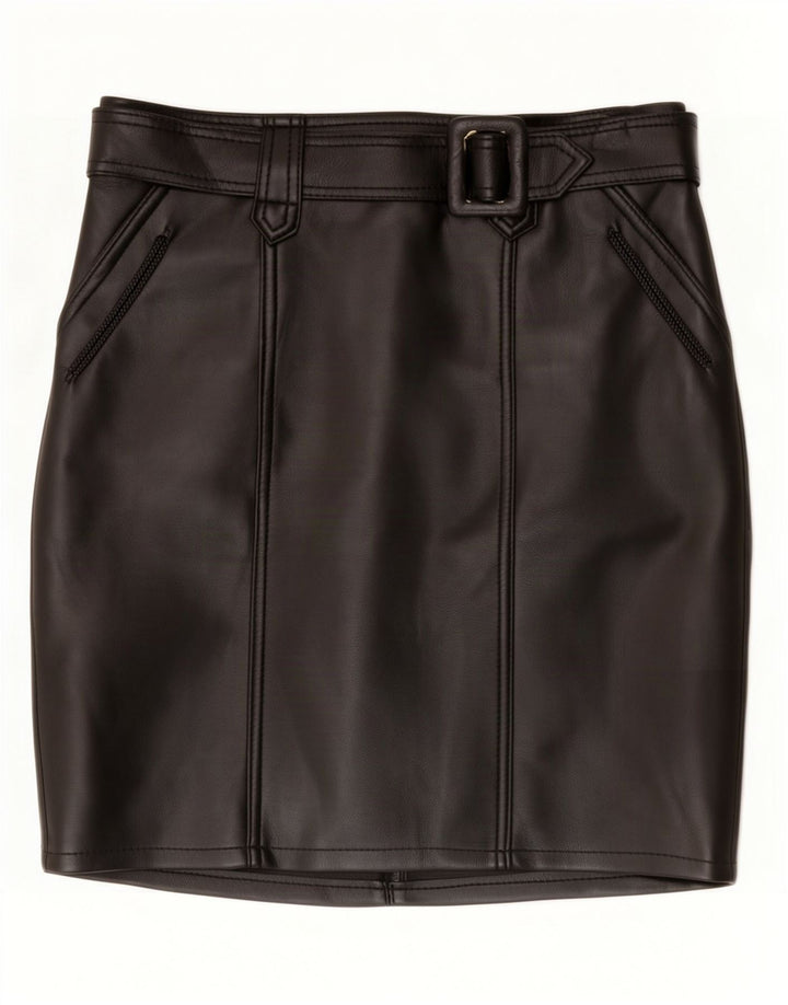 Fusta mini din piele vintage pentru femei W34 negru